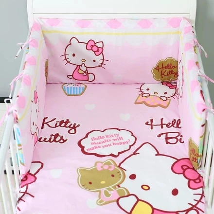 Accessoires pour lit de bébé de bonne qualité | 6 pièces, ensemble de literie en coton, lit de bébé barrière de sécurité (4 pare-chocs + feuille + taie d'oreiller)