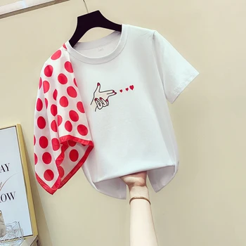 

Silk Scarves Tshirt Women Printed Pure Cotton Short Sleeve T-shirt Women's Summer Wear Loose-Fit White T Shirt Tees Female Tops