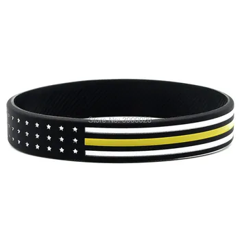 

300pcs Thin Yellow Line American Flag wristbands silicone bracelets