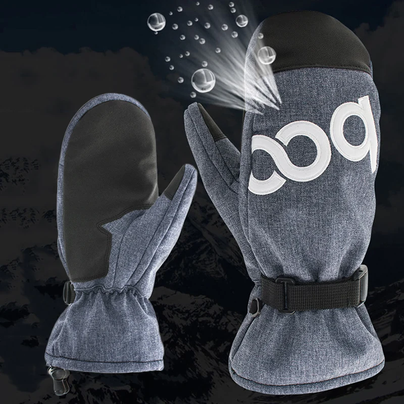 BOODUN Waterproof Unisex Ski Mittens PU Leather Outdoor Sports Camping Hiking Thermal Skiing snowproof Gloves