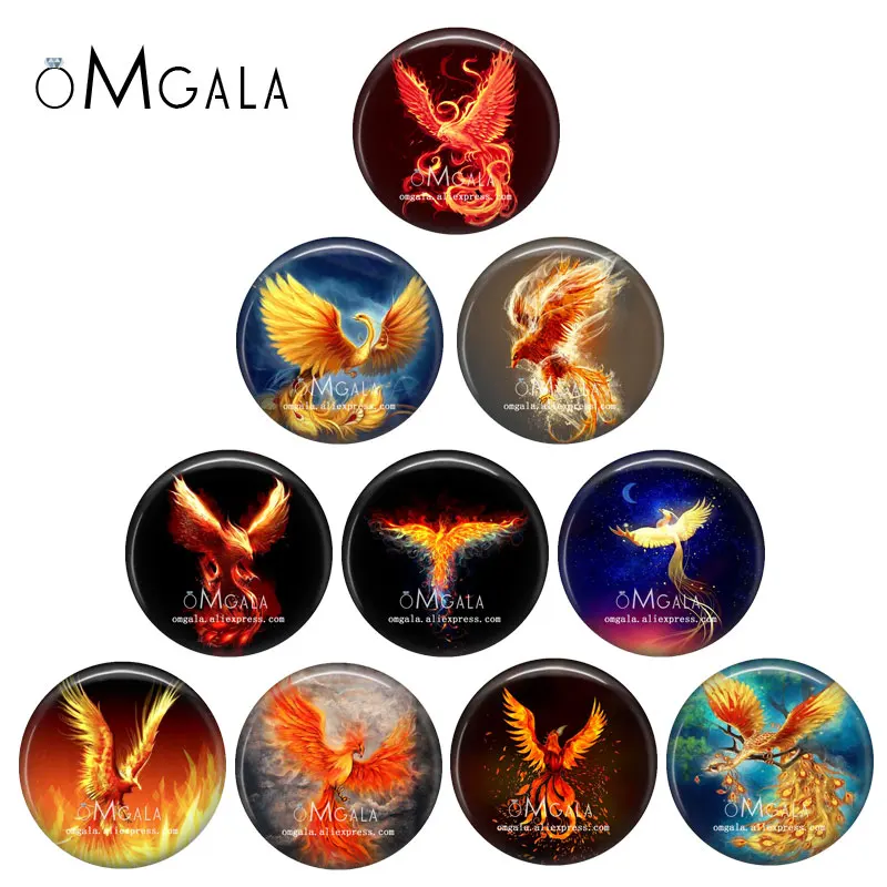 

Fashion Burning Phoenix Bird Paintings 12mm/14mm/16mm/18mm/20mm/25mm Round photo glass cabochon demo flat back Making findings