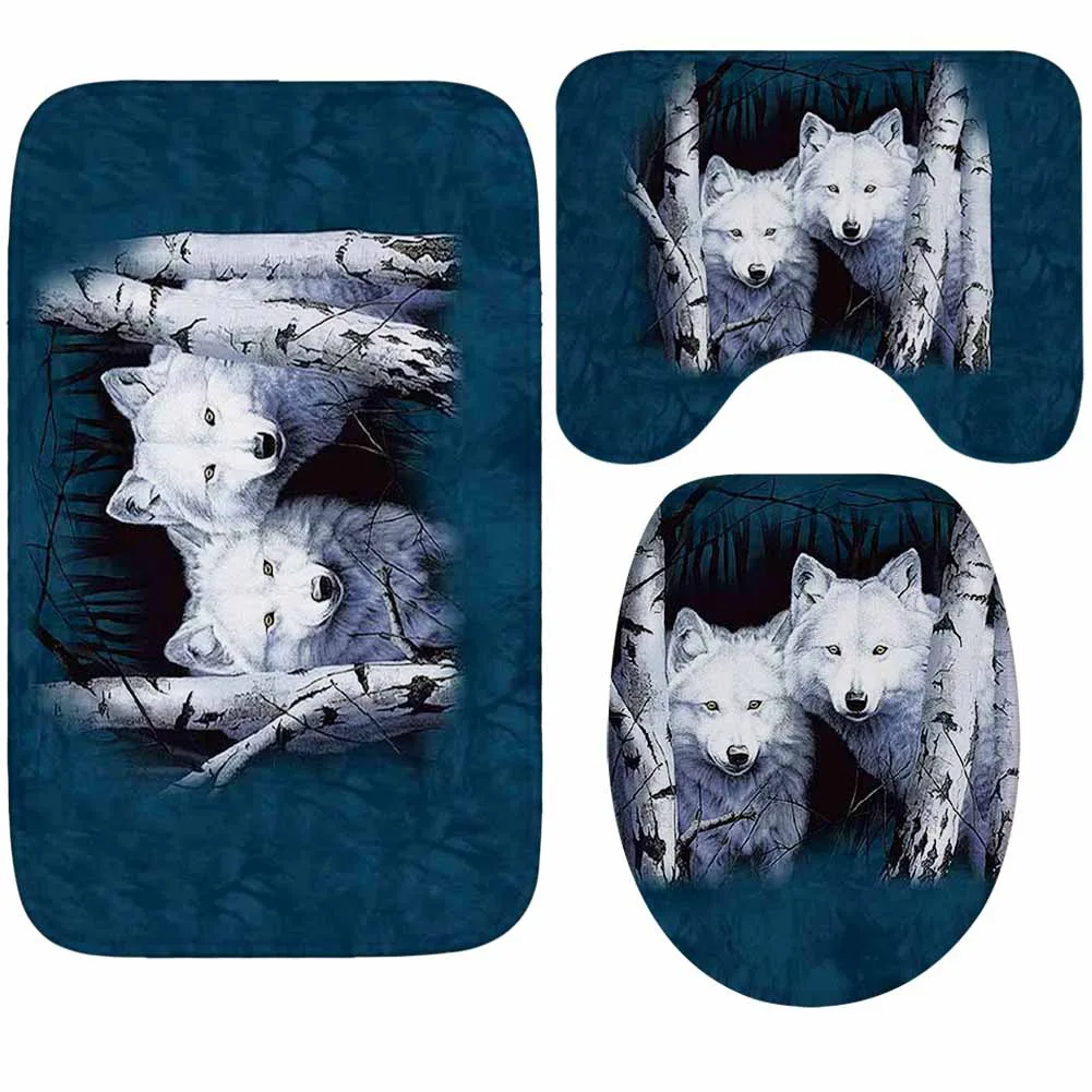 Zeegle Wolf Печатный коврик для ванной комнаты, коврик для туалета, Противоскользящий коврик для ванной, коврик для ванной, мягкий коврик для ванной комнаты