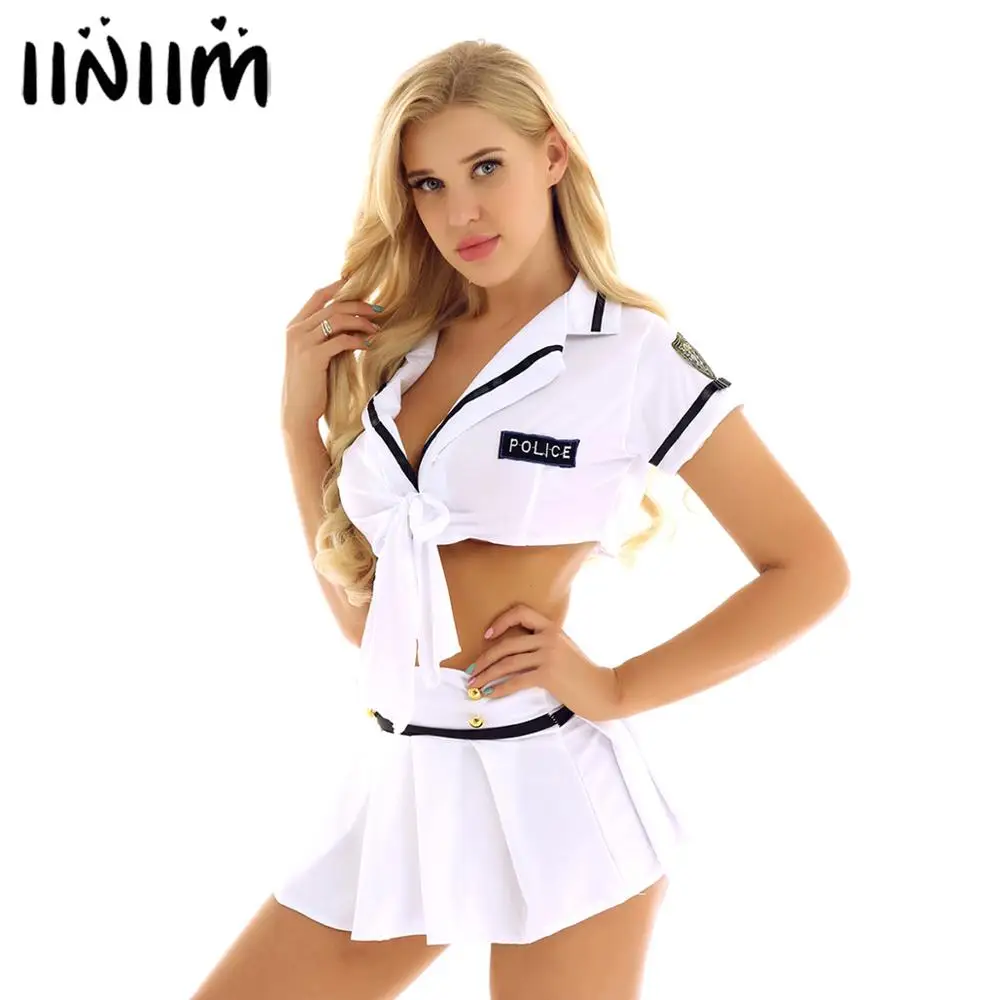 

Women Erotic Costumes Police Cosplay Lingerie Set Crop Top Mini Skirt Sexy Uniform Cheerleading Role Play Costume Fancy Dress Up