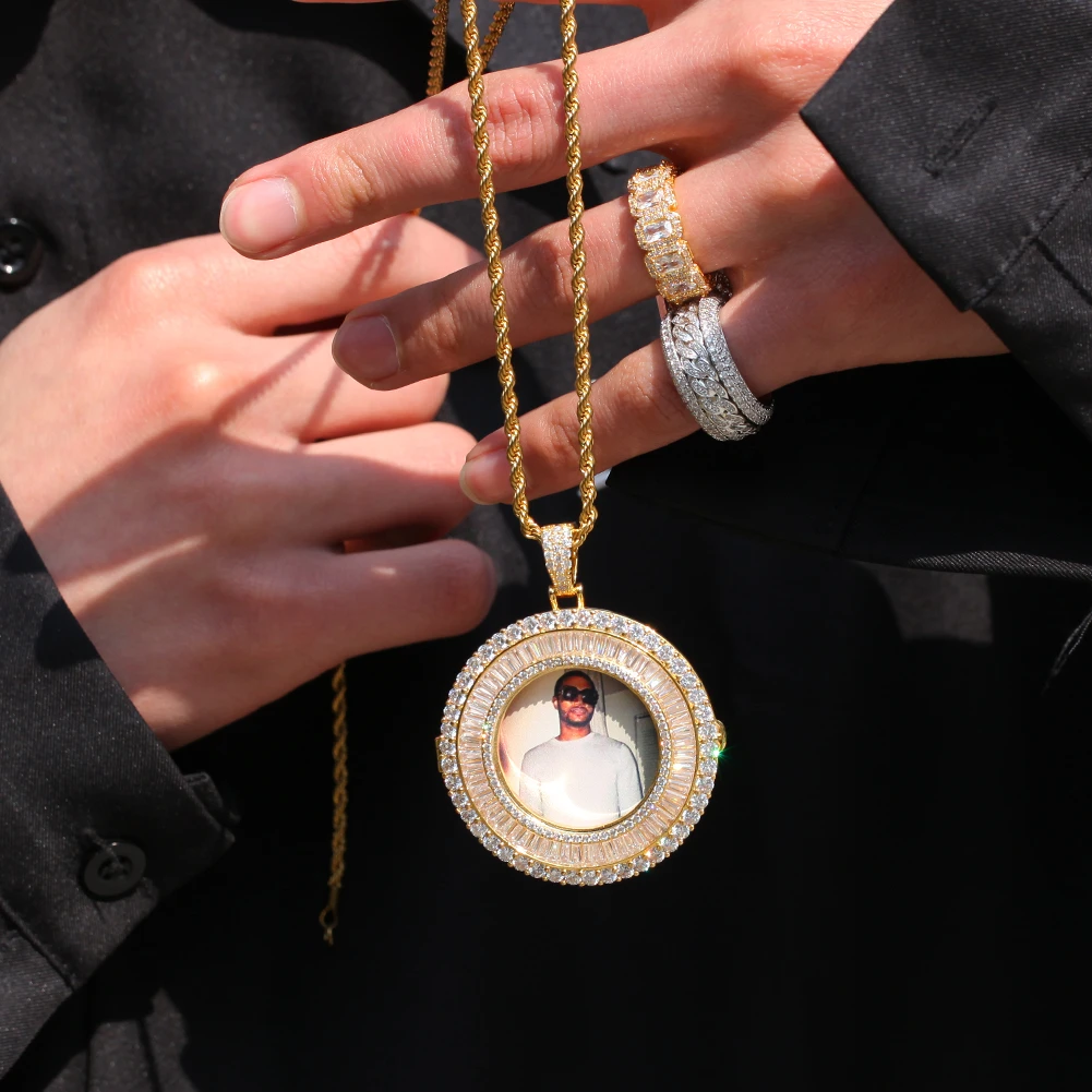 The Bling King Baguettecz DIY Photoes Memory Pendant Silver Color Tennis Chain Necklace Luxury Memorial Gift Low Price