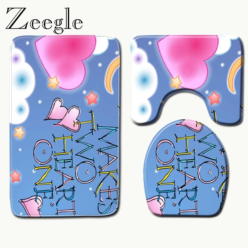 Zeegle с рисунком сердца, 3 шт., чехол для унитаза, коврики для унитаза, декоративные коврики для ванной комнаты, набор ковров, нескользящий коврик, коврики