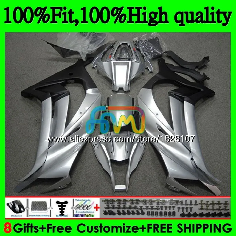 Инъекции для KAWASAKI ZX1000 ZX 10R 1000CC 18BS. 21 ZX-10R ZX10R, возрастом 11, 12, 13, 14, 15, 2011 2012 2013 Обтекатели Блестящая серебряная - Цвет: No. 1