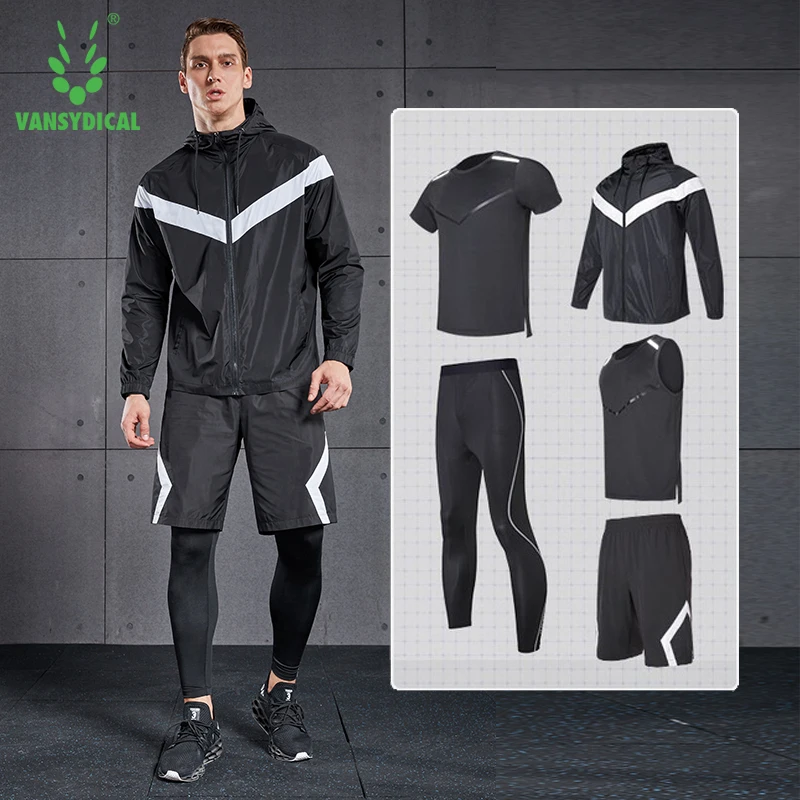 Vansydical, мужские спортивные комплекты для бега, для тренировок, бега, спортивная одежда, для занятий спортом, физкультурой, костюмы, 5 шт., для спортзала, баскетбола