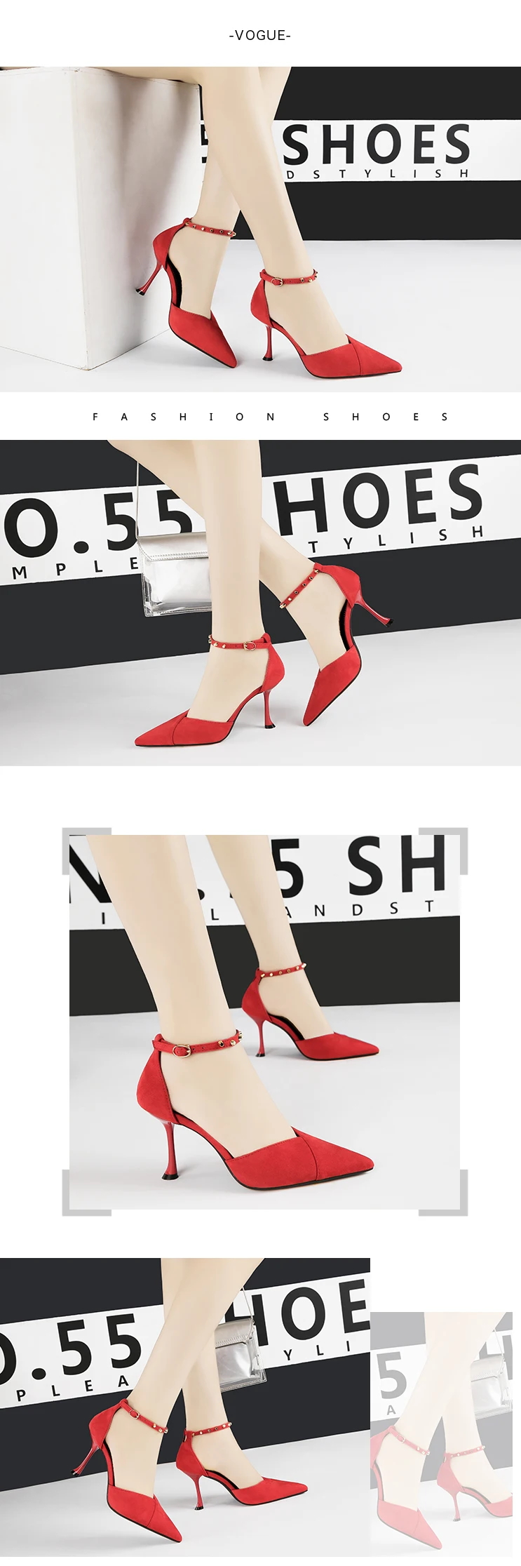 Обувь на высоком каблуке с шипами красного цвета; Женская обувь в деловом стиле женская обувь на каблуке-шпильке с пряжкой, с острым носком, без застежки; chaussures femme № 55 обувь