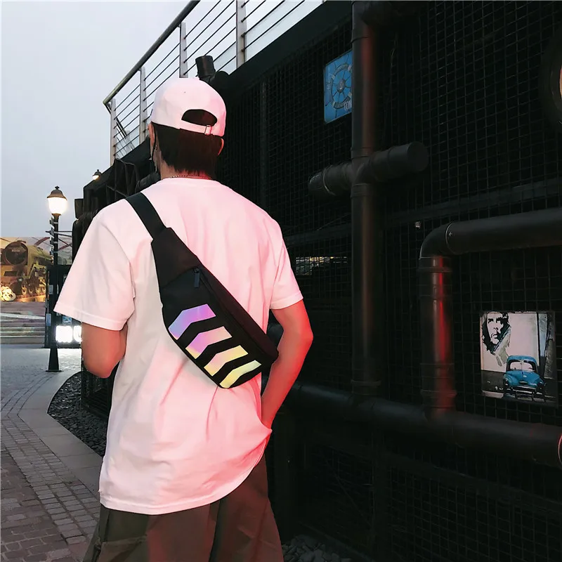 Summer Hip Hop Chest Bag Casual Shoulder Crossbody Bag Fanny Pack for Men Fashionable Street Reflective Waist Bag Travel Pack
