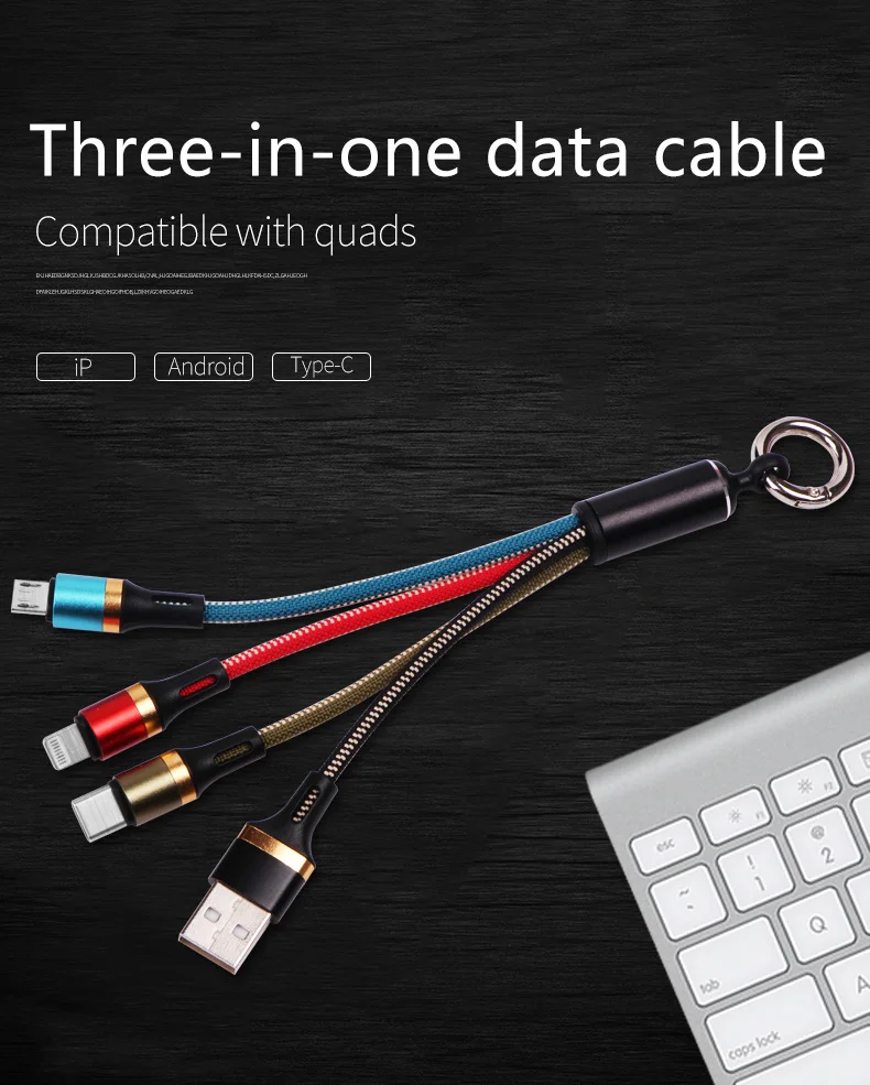 3 в 1 брелок Портативный короткий usb кабель для быстрой зарядки для iphone samsung s9 a50 xiaomi redmi note 7 и 8 pro мульти линия передачи данных