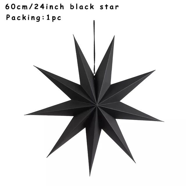 60cm 24inch Paper Star Lanterns Christmas Ornaments White Black Grey Star Lantern Christmas Decorations For Home Craft 60cm black