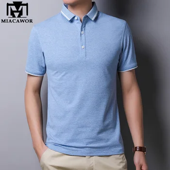 

MIACAWOR Solid Color Polos shirt Men Summer Short-sleeve Tee shirt Homme High Quality Cotton Slim Fit Casual Camisa Polo T839