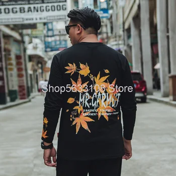 

T1202 Big Size Tide Fat Man Personality Maple Leaf Printing T Shirt Backing Shirt Male Fat Man Fat Brother
