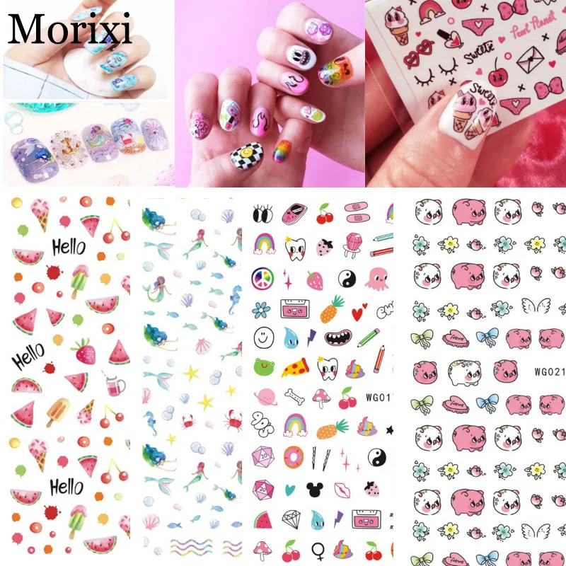 

Morixi nail art sticker ocean fish fruit cartoon animals printing manicure docoration back glue nail art adhesive WG040