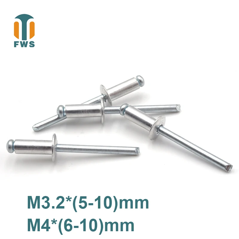 

10 PCS M3.2/M4 5-10mm DIN EN ISO 15977 GB /T 12618.1 Aluminum Open End Blind Rivets Pop Rivets With Protruding Head