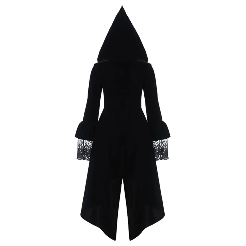 Женское модное винтажное пальто, Готическая куртка, женская модная винтажная стимпанк Асимметричная трикотажная однотонная куртка с капюшоном для косплея#105