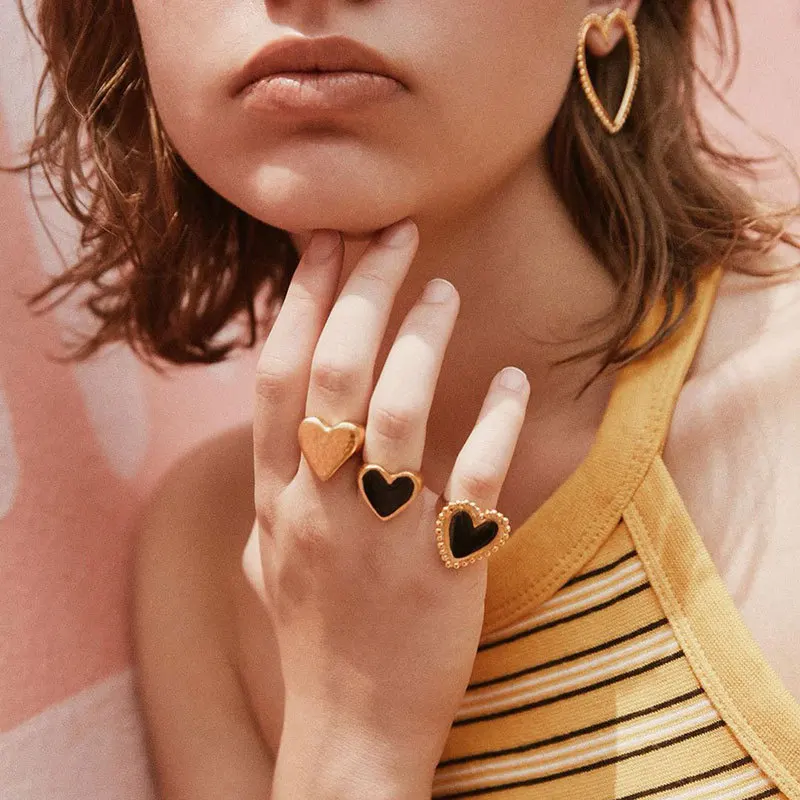 Gold color rings gold color ring finger ring Bohemian Heart Gold Color Rings for Women BOHO Love Heart Round Enamel Ring Female Finger Statement Fashion Jewelry