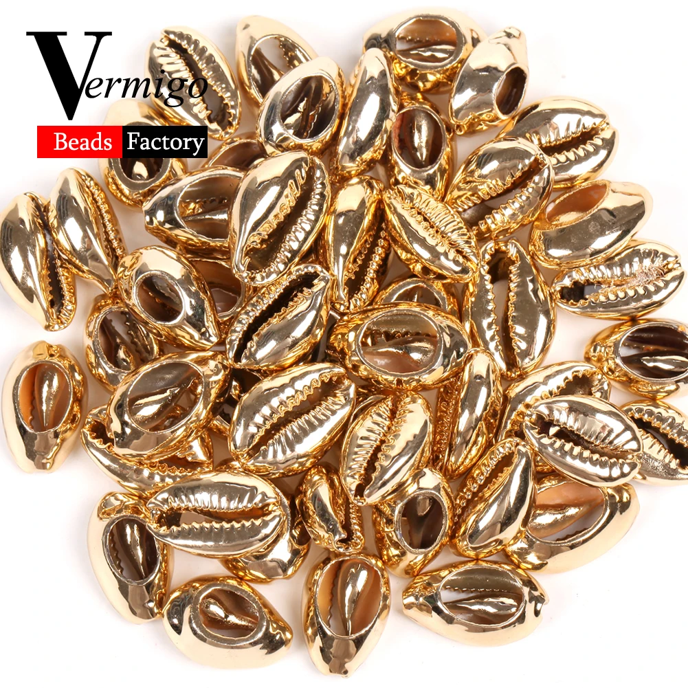10mm-20mm Gold Plated Seashell Cowrie Conch Beads for Jewelry Making Natural Shell Beads Diy Beach Bracelets Necklace
