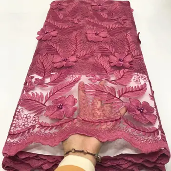 

2020 French Lace Fabric White Wedding High Quality African Tulle Lace Fabric 5 Yards 3D Flowers Embroidered Tulle Lace fabric