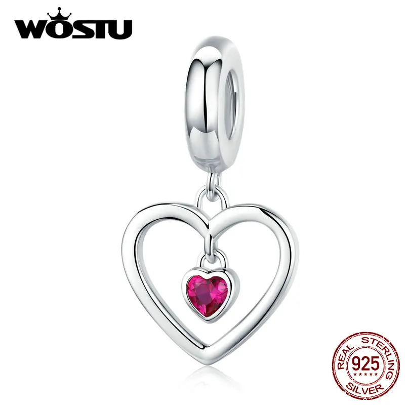

WOSTU 925 Sterling Silver Reddish Heartbeats Charms Fit Original Bracelet Pendant Beads For Women Authentic Fine Jewelry CQC134