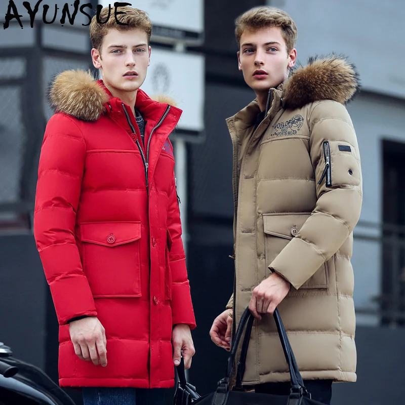 AYUSNUE 2020 новый мужской пуховик зимнее пальто мужские длинные пуховики с капюшоном