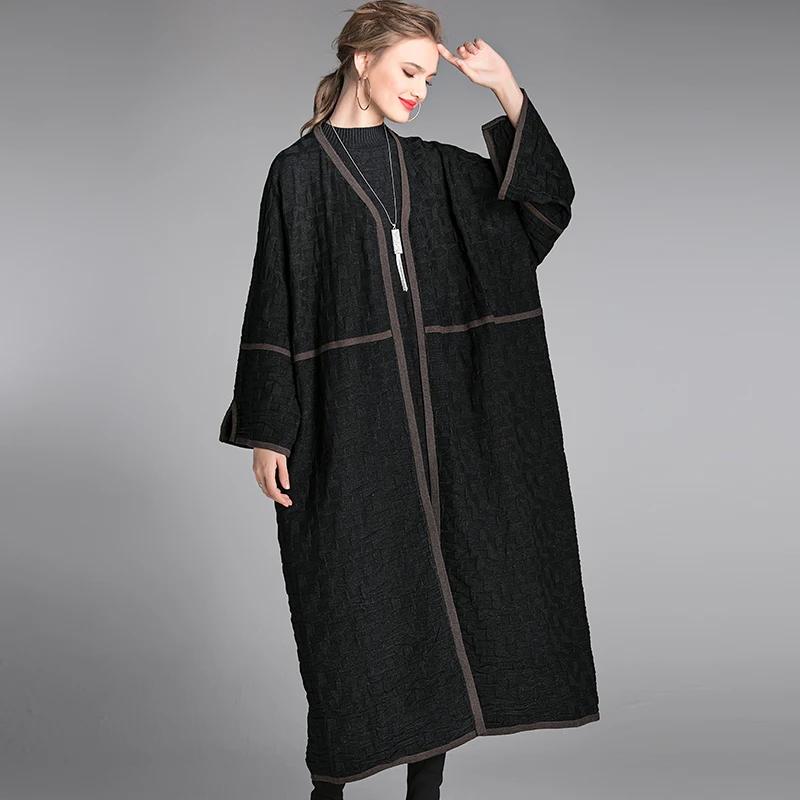 ^Cheap 2019Long sweater outfit knitted Cardigan Autumn loose fashion open stitch female knitted outwear Plus Size Casual tops outfit