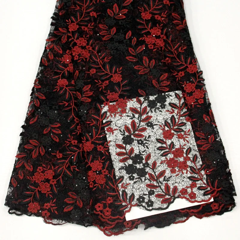 Coral lace Красный Черный Тюль Сетка кружевная ткань красивое свадебное платье Материал Африканский французский Тюль цветок сетка кружева ткань - Цвет: Coral lace