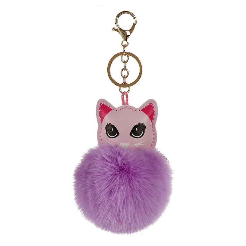 Lovely Cartoon Cat Fluffy Fur Ball Key Chain Soft Pompom Animal Tail Fur Ball Auto Keychain Women Key Ring Gifts Llaveros (1)