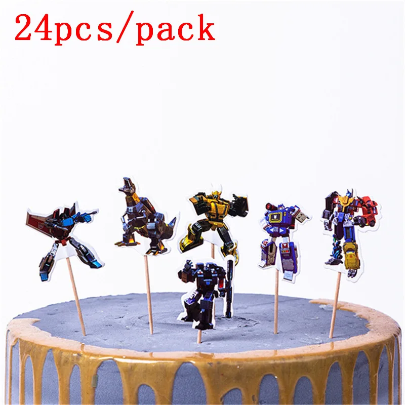 

24pcs/set Hot Film Bumblebee Car Toppers Party Cupcake Toppers Picks Baby Shower Kids Birthday Party Decoration Supplies