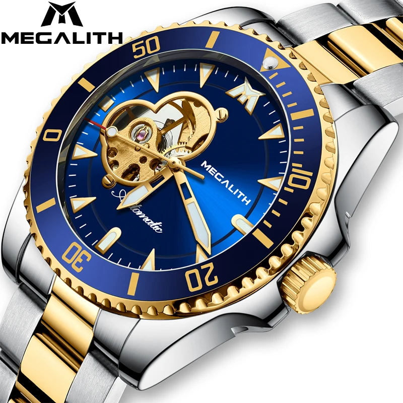 Cena 2020 MEGALITH Luxury Watch męskie automatyczne mechaniczne zegarki 30M wodoodporny Lumninous zegar męski sport mechaniczny zegarek na rękę