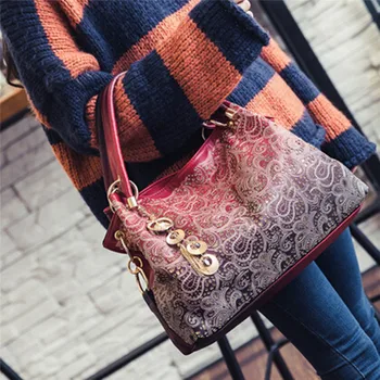 

2019 Ladies Hand Bags Hollow Out Ombre Floral Print Shoulder Crossbody Bags For Women Pu Leather Totes Fashion Messenger Bag