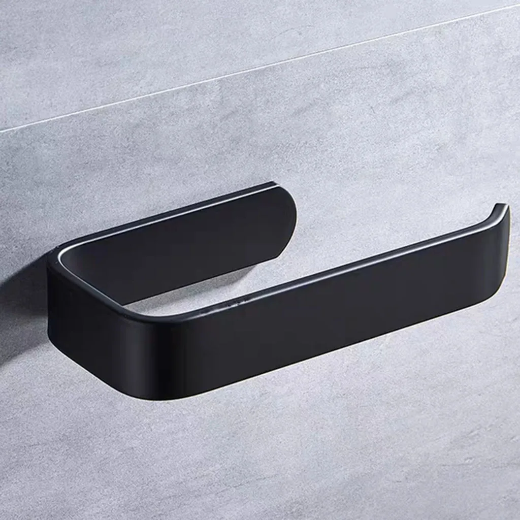Wall Mounted Acrylic Toilet Paper Holder Tissue Rack Bathroom Kitchen Roll Holder Paper Tissue Rack Hook Modern Black Hanger
