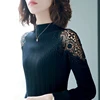 Women Spring Autumn Style Knitted Blouses Shirts Lady Casual Turtleneck Lace Decor Blusas Tops DD8043 1