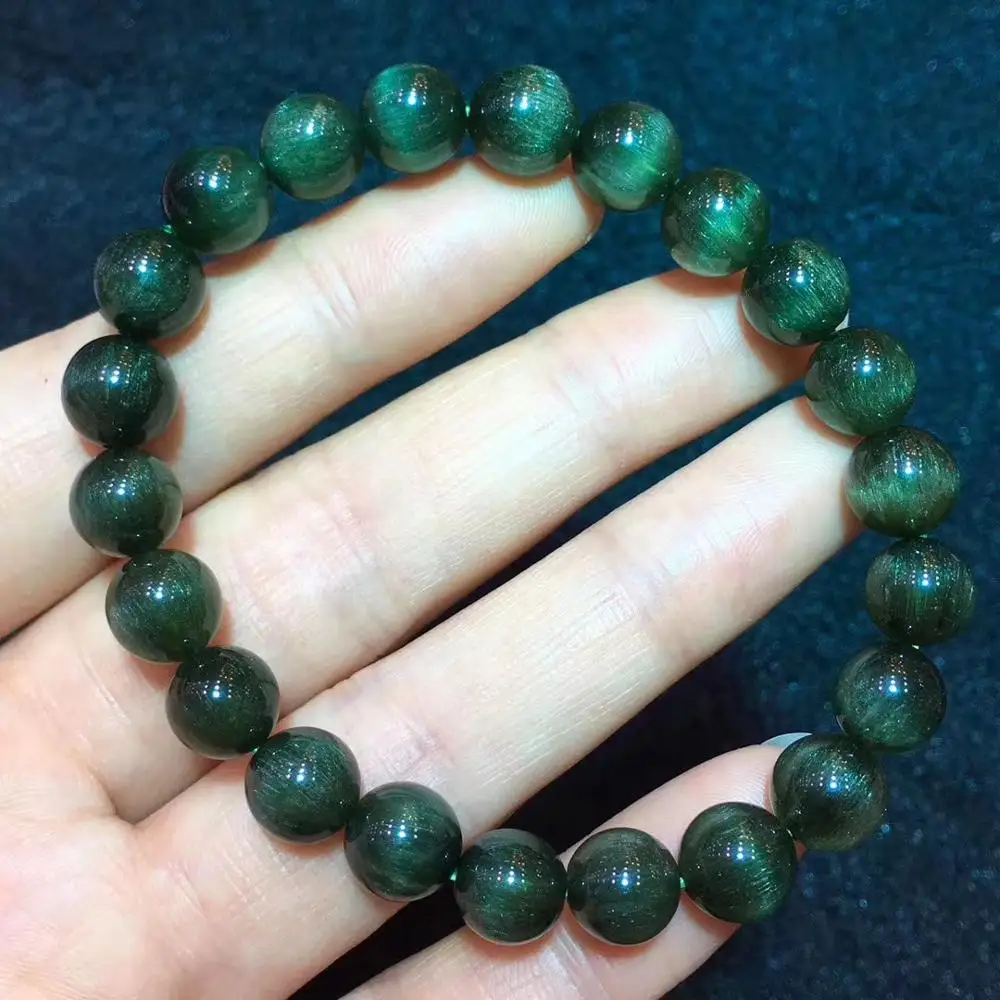 

8.6mm Certificate Natural Green Rutilated Quartz Cat Eye Round Beads Bracelet For Women Men Fashion Wealthy Stone AAAAA