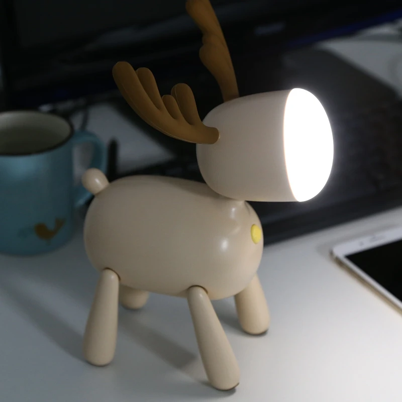 Светодиодный ночник с оленем, силиконовый мультяшный Usb Перезаряжаемый светильник для детской спальни, прикроватный светильник с регулируемой яркостью, молочно-белый