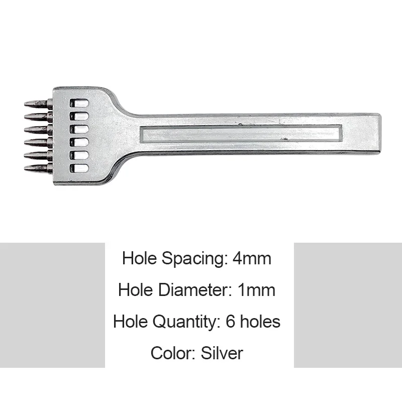 4mm Silver 6 holes Новинка, вырубной кожаный стежок для бумажника, Круглый дырокол, сделай сам, набор для шитья, набор для рукоделия, 4 мм, расстояние между отверстиями, диаметр 1 мм - Цвет: 4mm Silver 6 holes