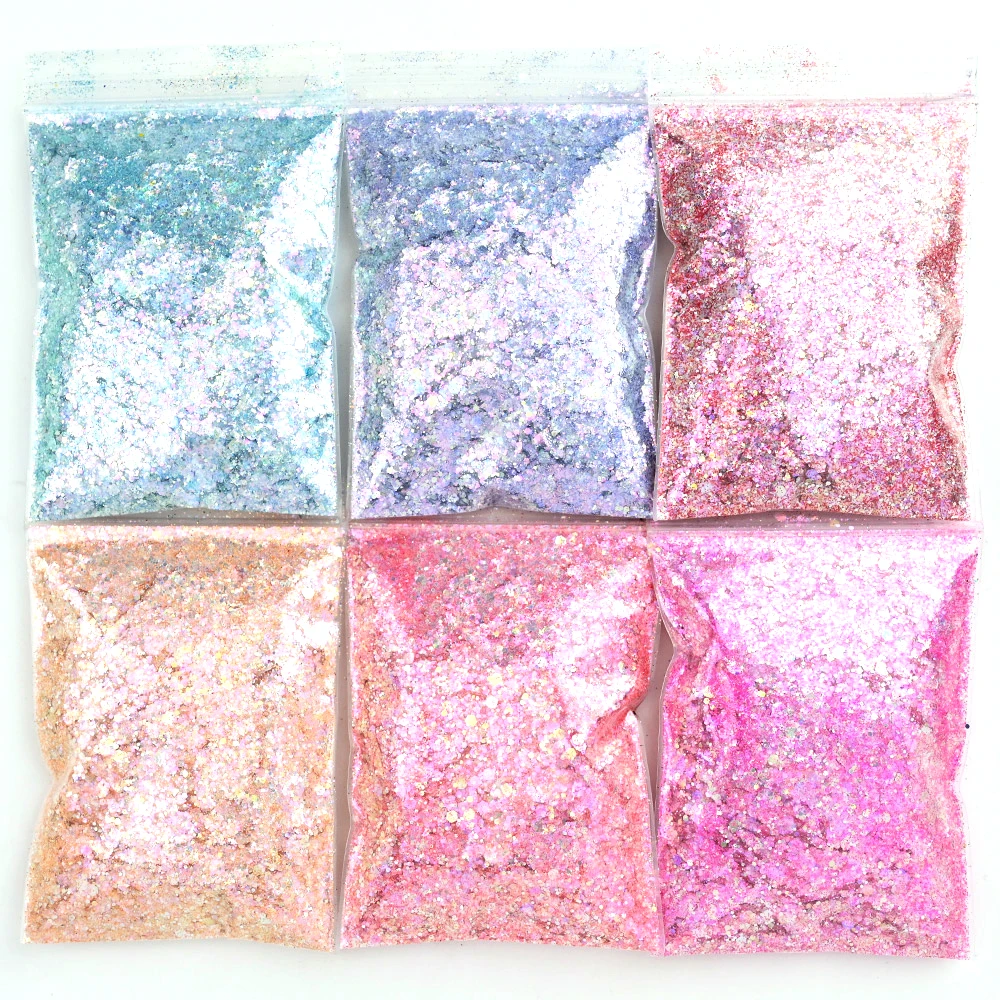 

50g Nail Glitter Sequins Mixed Holographic Hexagon Shape Chunky Silver Laser Sparkly Flakes Slices Manicure Nails Sequins HMD&*