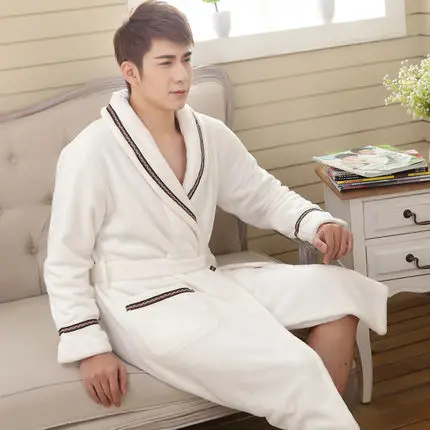 white men Couple Nightgown Autumn and Winter Thickening Bathrobe Men's Flannel Sleepwear Coral Fleece Plus Long Ladies Plus Velvet Robes - Цвет: white men