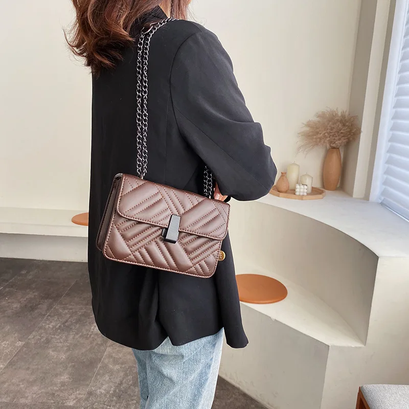

CHIC Textured Stripes Versatile Chain Shoulder Bag WOMEN'S Bag New Arrival 2020 New Style Super Fire Textured Square Sling Bag