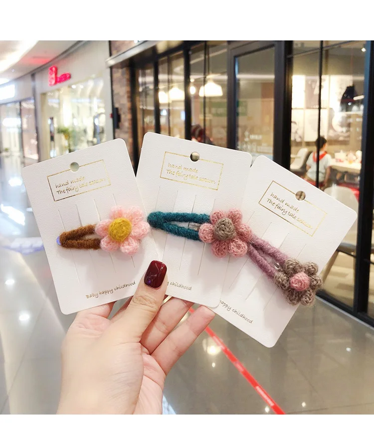 Children Cute Knitting Plush Flowers Hairpins Girls Colors Hollow Headbands Barrettes Hair Clips Kids Lovely Hair Accessories