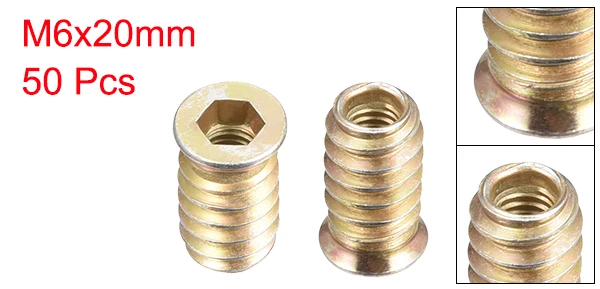 uxcell 20/30/50/100pcs Threaded Insert Nuts M6 Thread Size 17/20/25mm Height Interface Hex Socket Drive for Wood Furniture