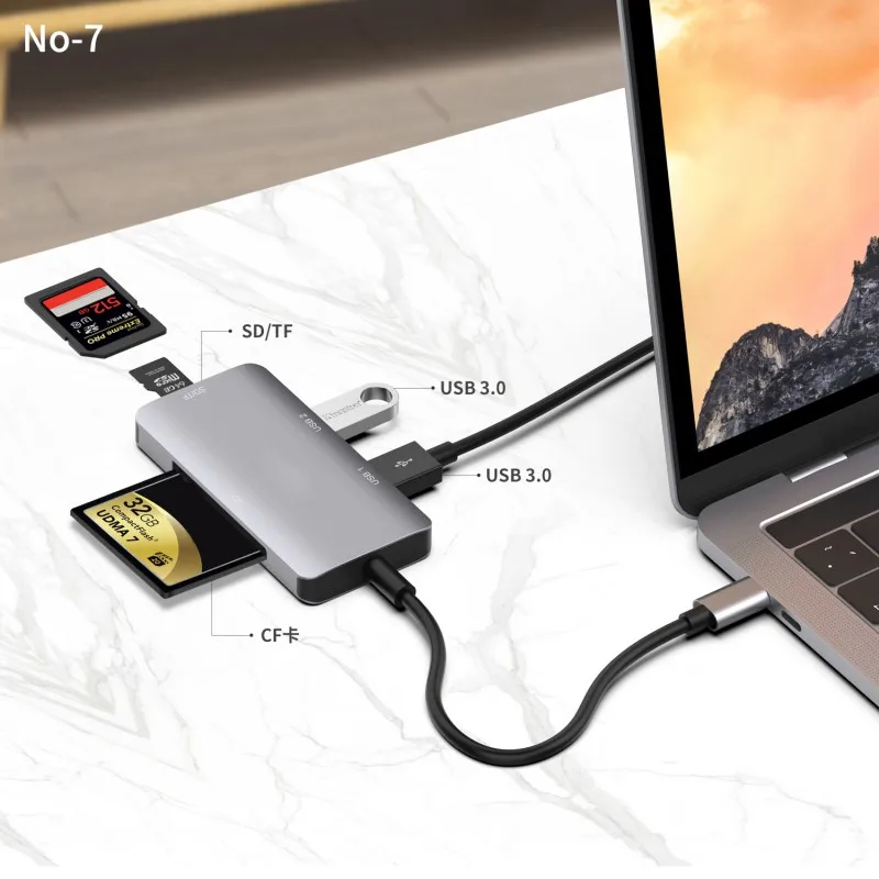 2 порта USB 3,0 хаб-конвертер адаптер Многофункциональный тип-c для CF/SD/TF кардридер совместимый с USB 2,0/1,1 для MacBook Air
