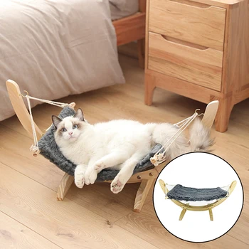 

Detachable Comfy Home Swing Bed Cat Hammock Pet Furniture Sleeping Indoor Outdoor Scratch Resistant Wooden Frame Habitat Rest