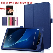 Tableta funda para samsung Galaxy Tab A 10,5 T590 T595 SM-T590 2018 Funda de cuero plegable con soporte Flip Smart Cover TabA 10,5 pulgadas + película(China)