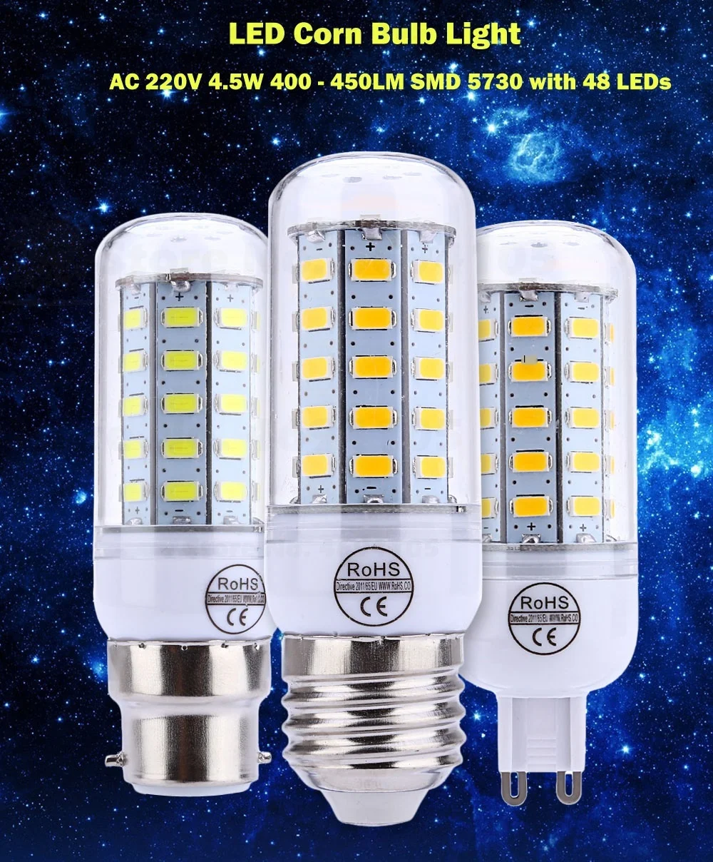 AC 220V E14 4.5W 400 - 450LM SMD 5730 LED Corn Bulb Light with 48 LEDs