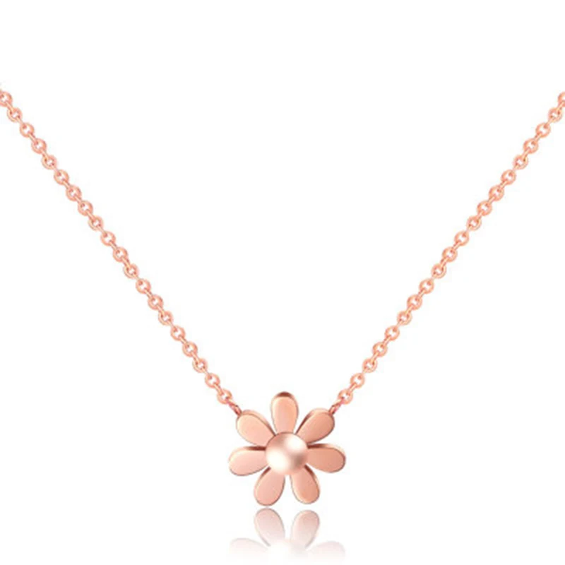 Classic titanium steel hot little Daisy contracted short lady rose gold necklace