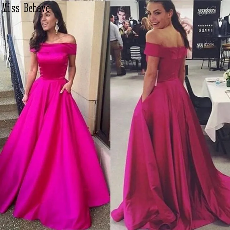 

DD JYOY Off Shoulder Evening Dress Long 2020 New Fashion Satin Prom Dress Long Formal Dress Rose Red Party Gown Simple Style