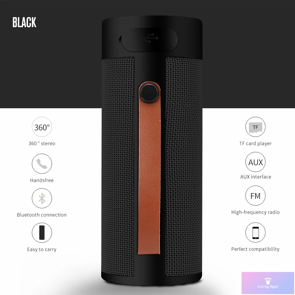Bluetooth динамик водонепроницаемый беспроводной Громкий динамик для телефона стерео музыка объемный Открытый Туризм Пикник вечерние колонки - Цвет: Черный