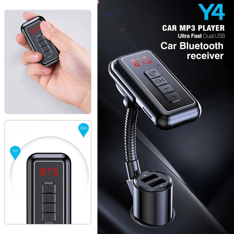 Receptor y transmisor de Audio inalámbrico 2 en 1 para coche, reproductor MP3, Bluetooth, Aux, Dongle, carga USB Dual