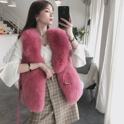 puffy coats New brand fox fur vest warm in winter Real fox fur whole leather fox fur grass contrast color chic style Korean short fox vest black parka Coats & Jackets